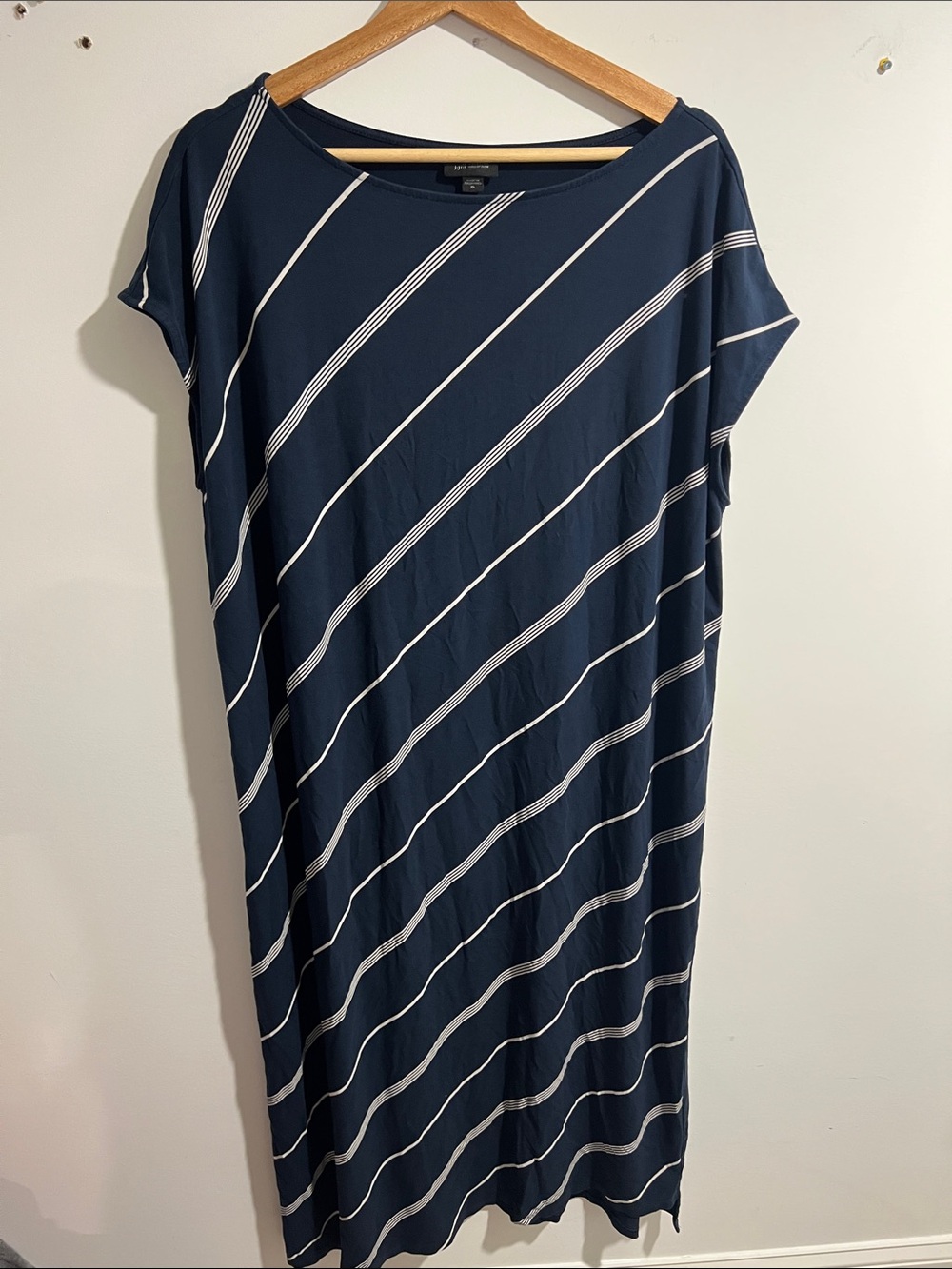 J. Jill Wearever Collection Navy and White Diagonal Stripe Maxi Dress Size XL